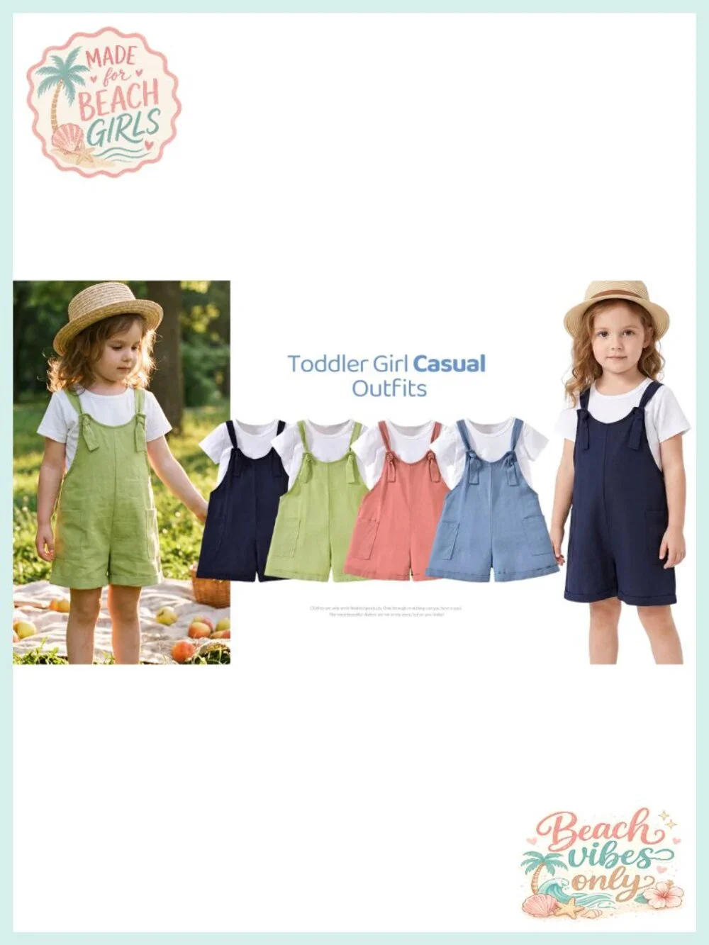 Toddler Girl Overall Shorts Set Adjustable Loose Jumpsuit Short Sleeve T-Shirt